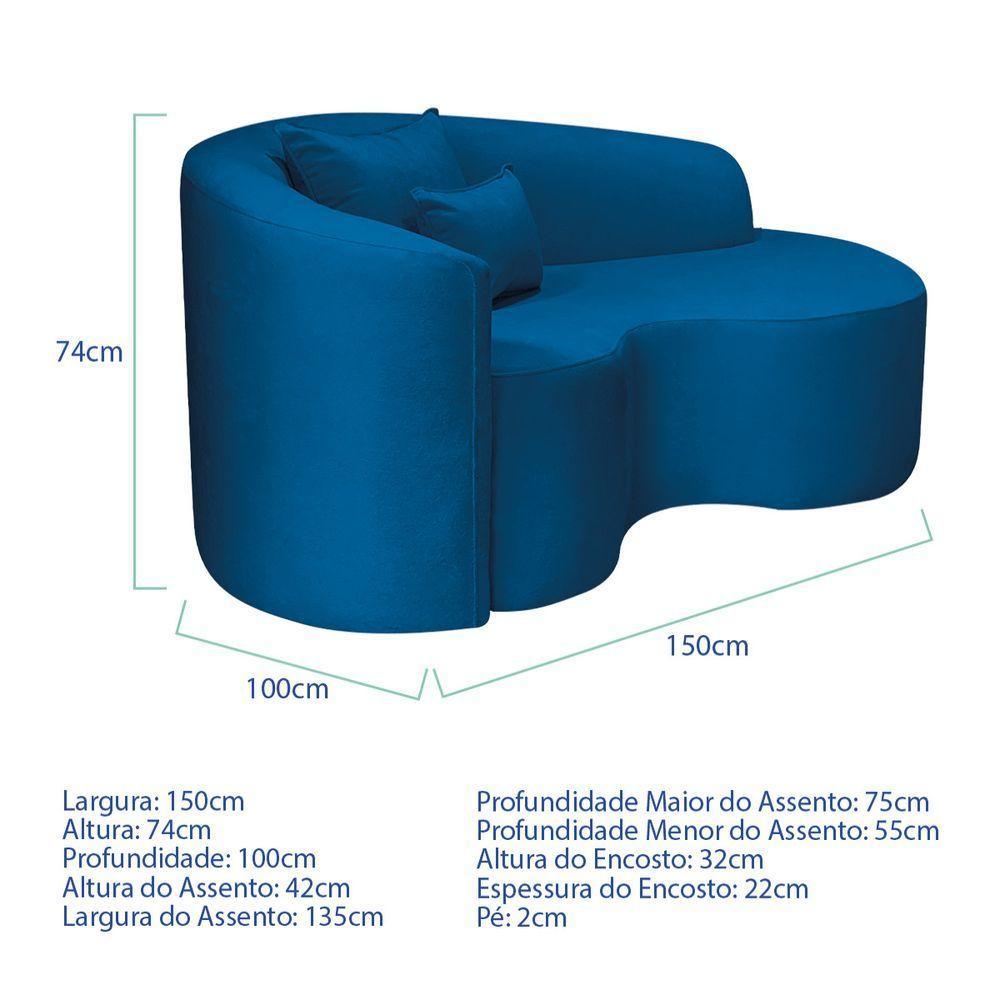 Divã Recamier Curvo Sala De Estar Recepção Inglaterra 150cm Lado Direito Linho Cor Azul Royal - 3
