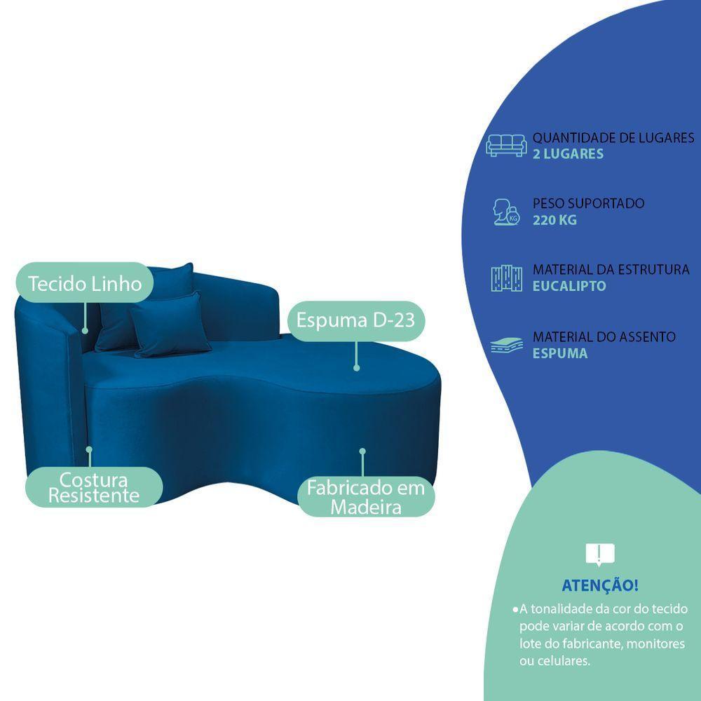 Divã Recamier Curvo Sala De Estar Recepção Inglaterra 150cm Lado Direito Linho Cor Azul Royal - 4