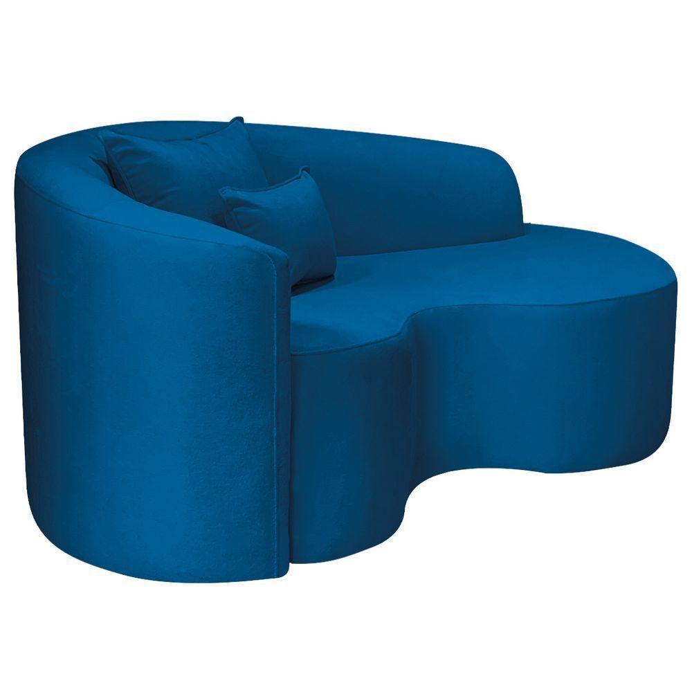 Divã Recamier Curvo Sala De Estar Recepção Inglaterra 150cm Lado Direito Linho Cor Azul Royal - 5