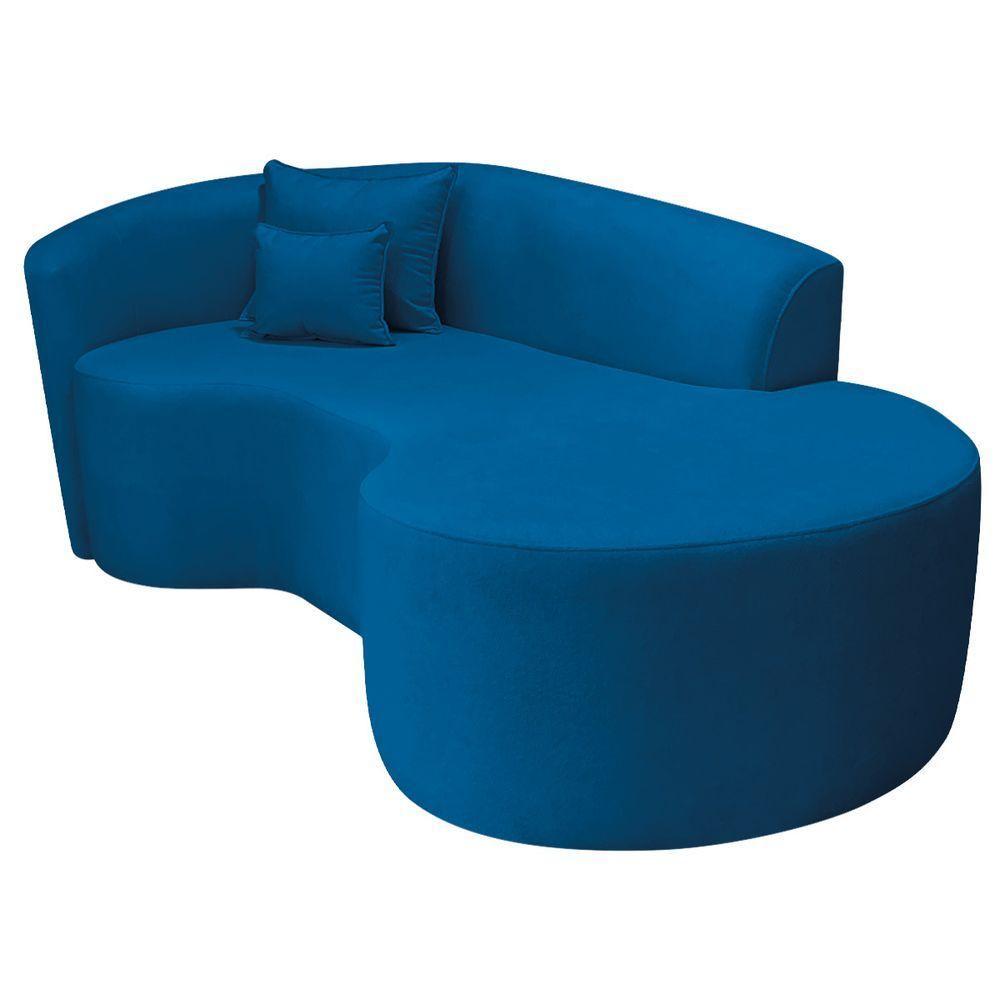 Divã Recamier Curvo Sala De Estar Recepção Inglaterra 150cm Lado Direito Linho Cor Azul Royal - 6