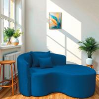 Divã Recamier Curvo Sala De Estar Recepção Inglaterra 150cm Lado Direito Linho Cor Azul Royal - 1