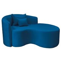 Divã Recamier Curvo Sala De Estar Recepção Inglaterra 150cm Lado Direito Linho Cor Azul Royal - 2