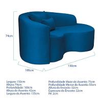 Divã Recamier Curvo Sala De Estar Recepção Inglaterra 150cm Lado Direito Linho Cor Azul Royal - 3