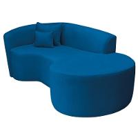 Divã Recamier Curvo Sala De Estar Recepção Inglaterra 150cm Lado Direito Linho Cor Azul Royal - 6