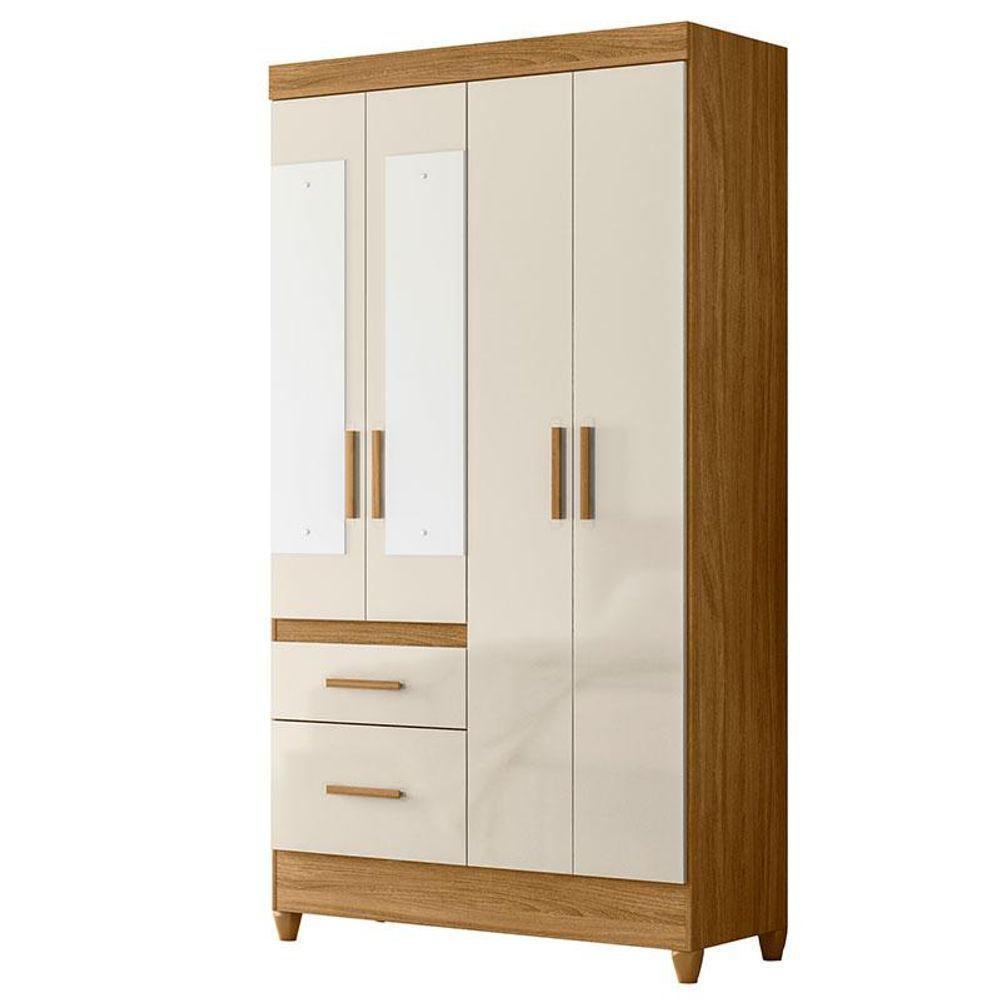 Guarda Roupa Solteiro Madri Com Espelho E Cômoda Georgia Freijó Off White - Moval - 2