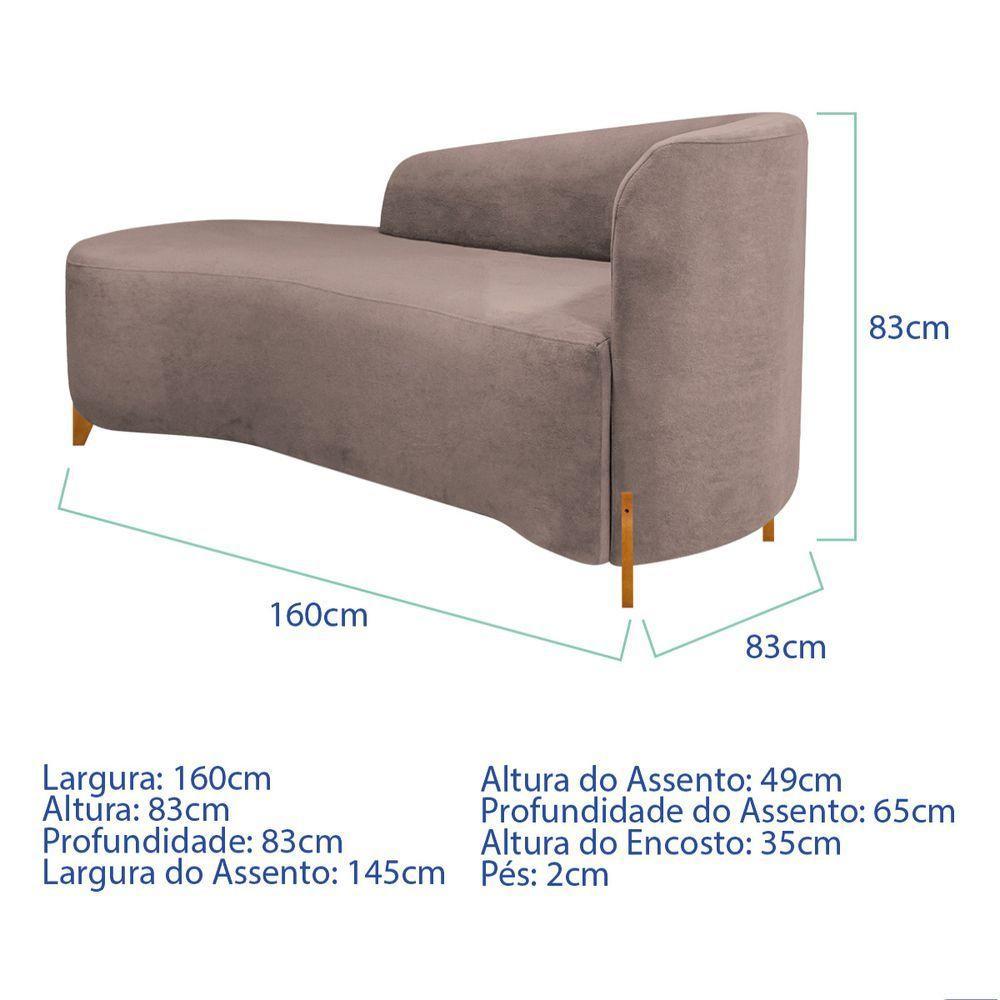 Divã Recamier Orgânico França 160cm Lado Esq Pés Madeira Linho Cor Rosê - 6