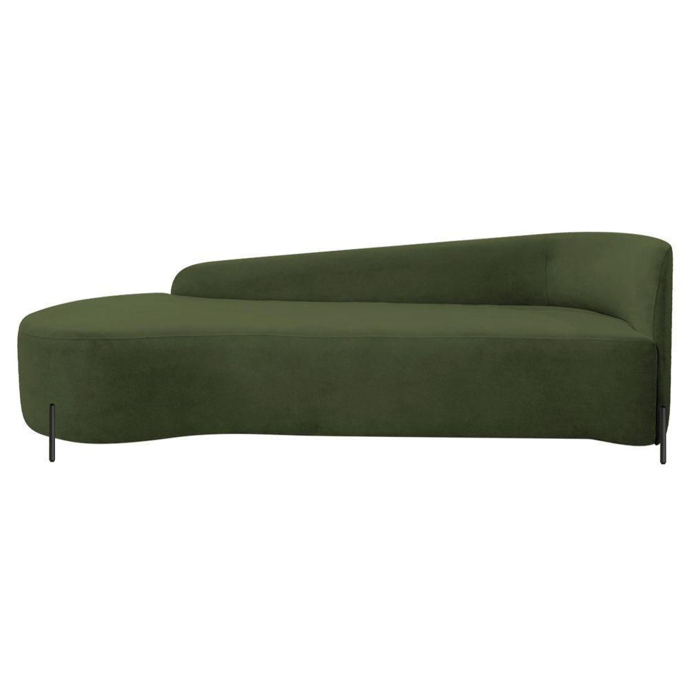 Divã Recamier Orgânico França 160cm Lado Esq Pés Metal Preto Linho Verde - 7