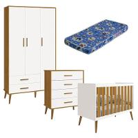 Quarto De Bebê Isis 3 Portas Com Gaveteiro Branco Acetinado Savana E Colchão Ortobom - Reller - 1