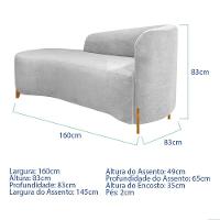Divã Recamier Orgânico França 160cm Lado Esq Pés Madeira Bouclé Branco