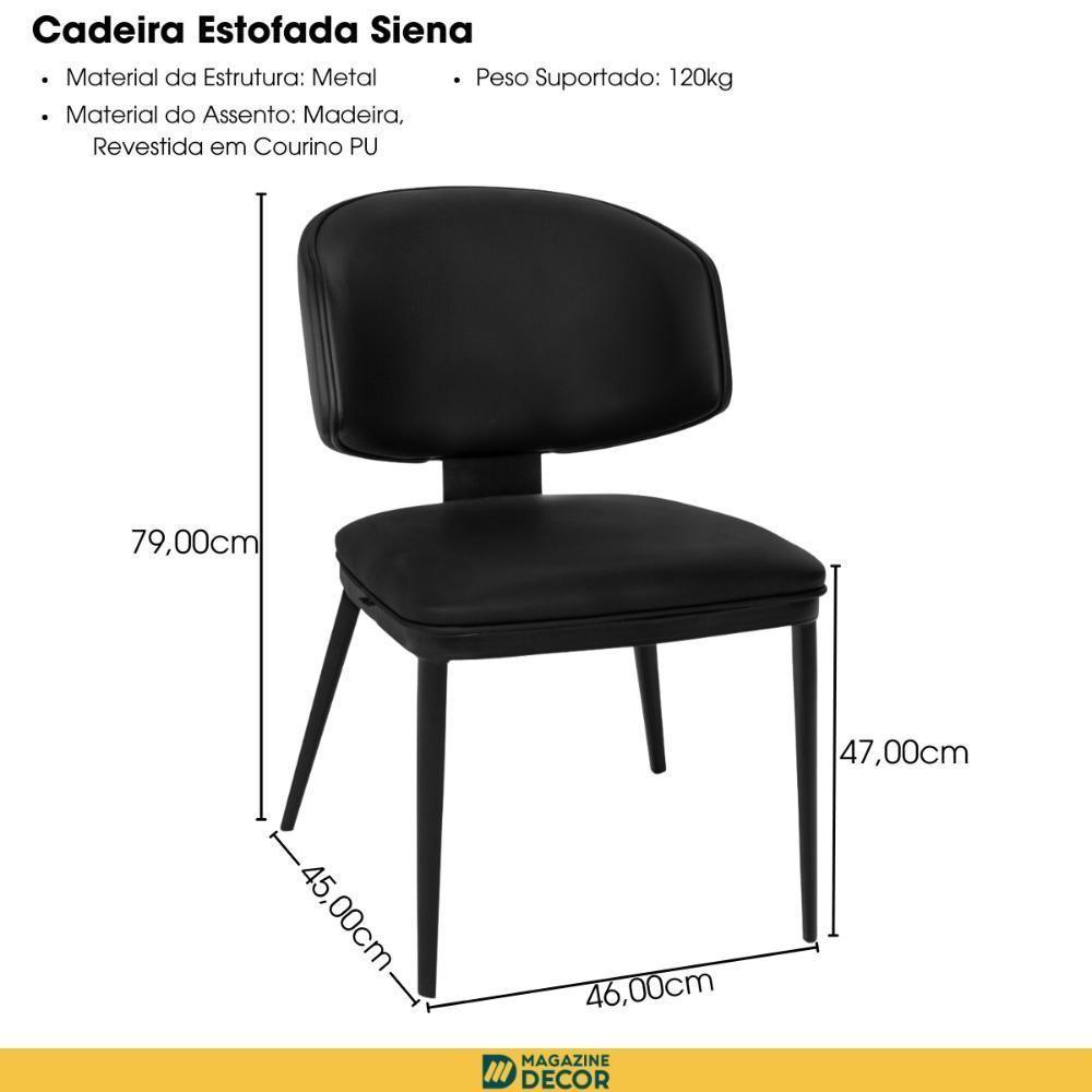 Cadeira De Jantar Estofada Siena Design Italiano Encosto Flutuante Com Espuma De Alta Densidade Base Metálica - Preto - 3