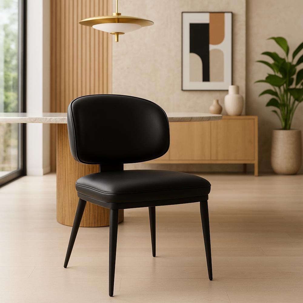 Cadeira De Jantar Estofada Siena Design Italiano Encosto Flutuante Com Espuma De Alta Densidade Base Metálica - Preto - 5