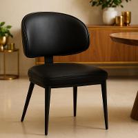 Cadeira De Jantar Estofada Siena Design Italiano Encosto Flutuante Com Espuma De Alta Densidade Base Metálica - Preto - 2