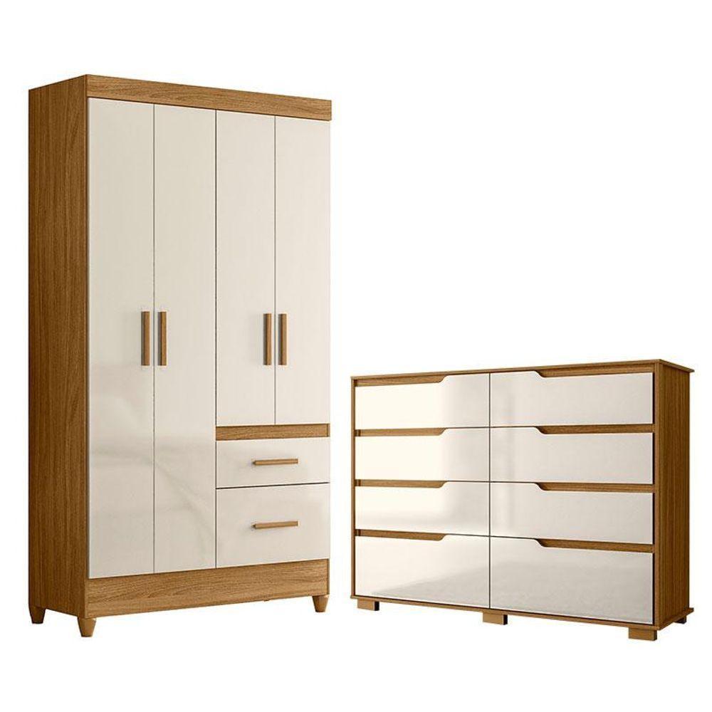 Guarda Roupa Solteiro Madri E Cômoda Georgia Freijó Off White - Moval - 1