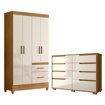 Guarda Roupa Solteiro Madri E Cômoda Georgia Freijó Off White - Moval