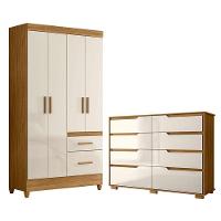 Guarda Roupa Solteiro Madri E Cômoda Georgia Freijó Off White - Moval - 1