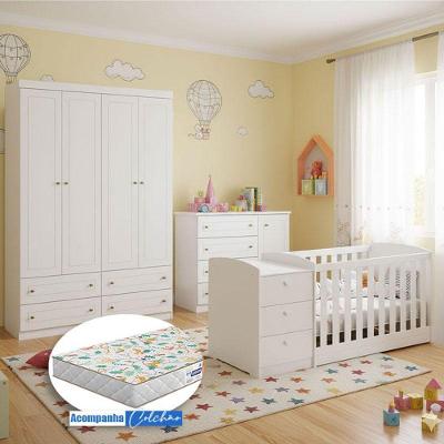 Quarto Infantil Mississipi 4 Portas E Berço Multifuncional Atlanta Ambiente Branco Fosco Com Colchão Gazin - Reller