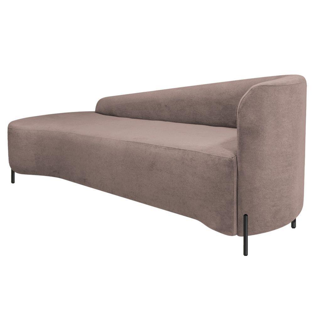 Divã Recamier Orgânico França 160cm Lado Esq Pés Metal Preto Linho Rosê - 4