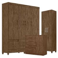 Guarda Roupa Casal Ms912 Com Cômoda Vênus E Armário Multiuso New íris Castanho Wood - Moval - 1