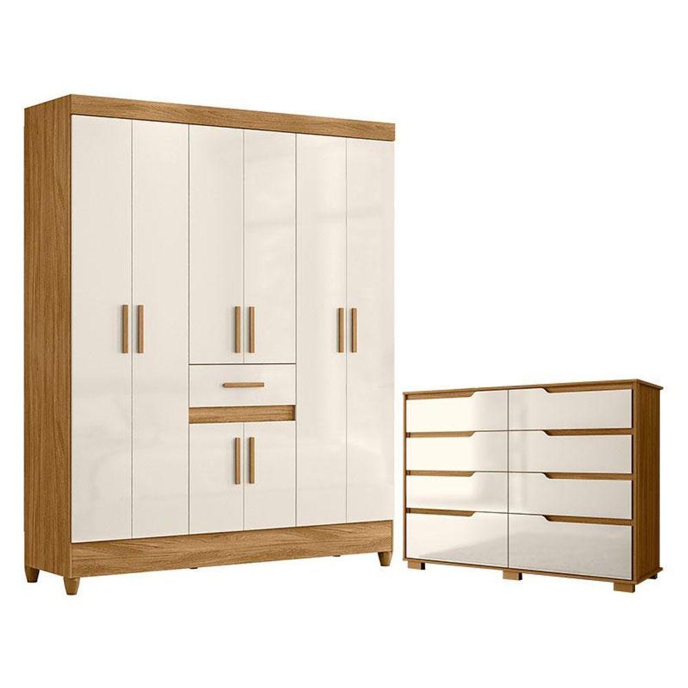 Guarda Roupa Casal Portugal E Cômoda Georgia Freijó Off White - Moval - 1