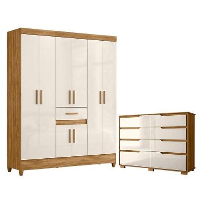 Guarda Roupa Casal Portugal E Cômoda Georgia Freijó Off White - Moval