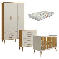 Quarto De Bebê Isis 3 Portas Com Gaveteiro Areia Acetinado Savana E Colchão Gazin - Reller - 1