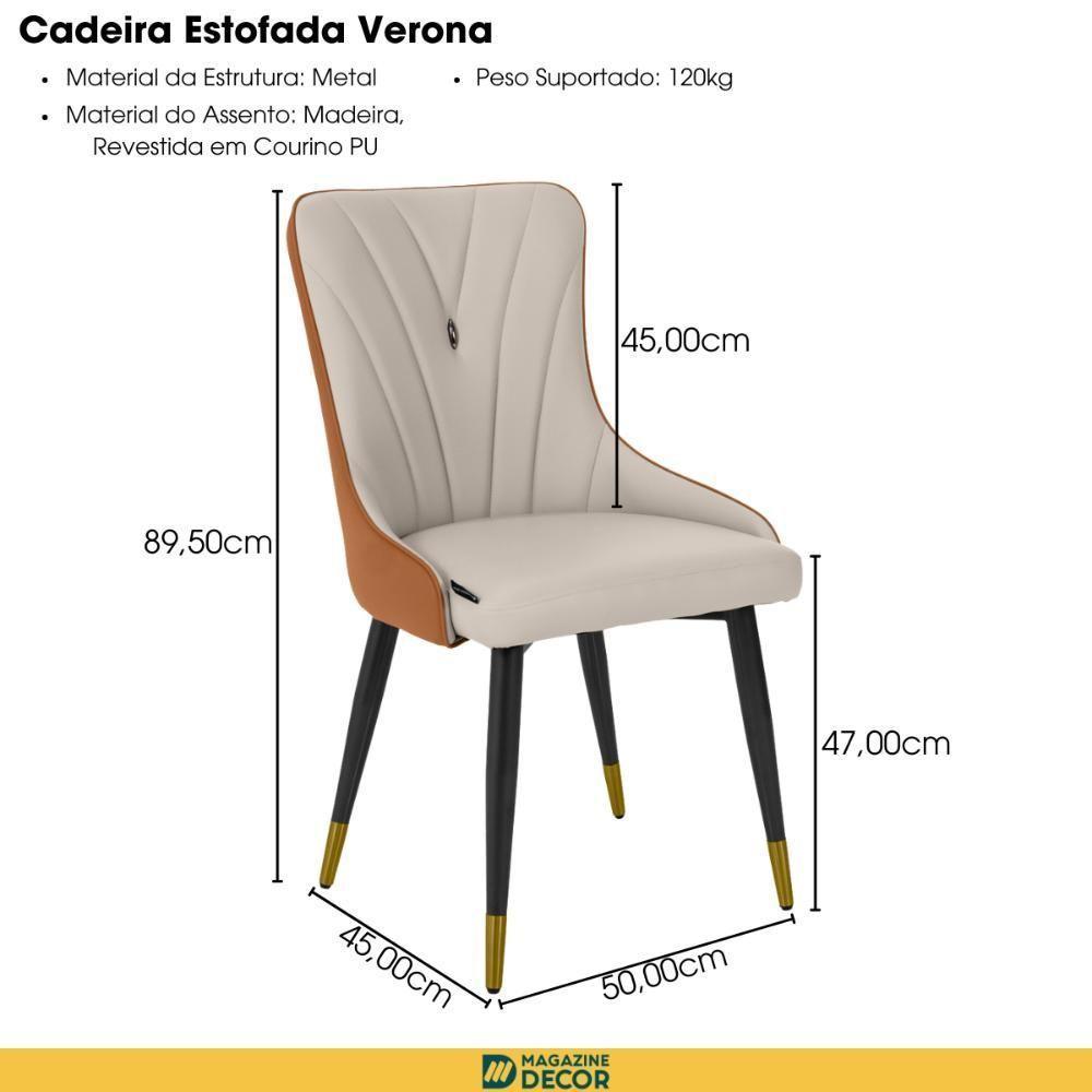 Cadeira De Jantar Estofada Verona Design Italiano Encosto Anatômico Com Base Metálica Reforçada - Bege-caramelo - 3