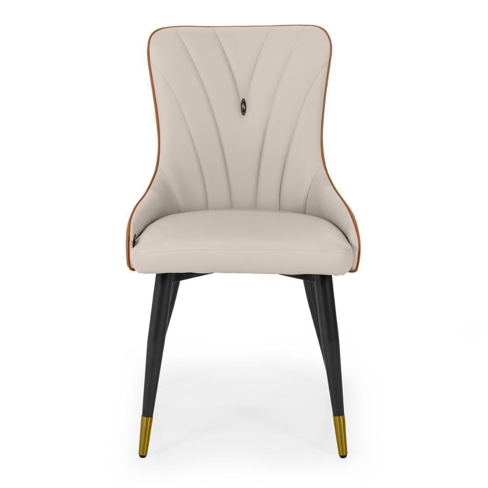 Cadeira De Jantar Estofada Verona Design Italiano Encosto Anatômico Com Base Metálica Reforçada - Bege-caramelo - 4