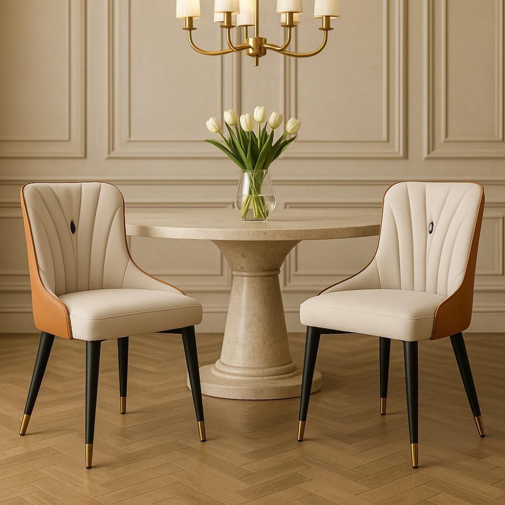 Cadeira De Jantar Estofada Verona Design Italiano Encosto Anatômico Com Base Metálica Reforçada - Bege-caramelo - 5