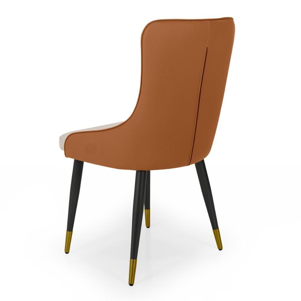Cadeira De Jantar Estofada Verona Design Italiano Encosto Anatômico Com Base Metálica Reforçada - Bege-caramelo - 7