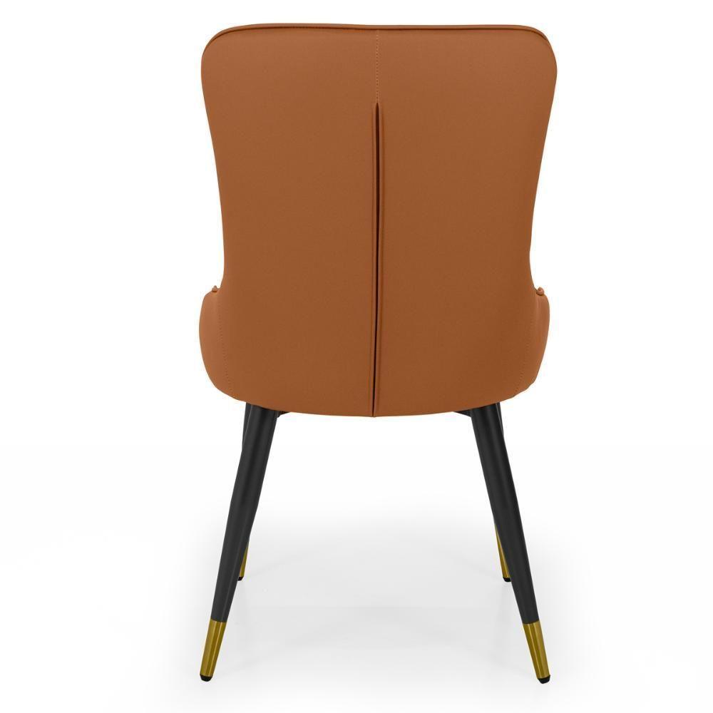 Cadeira De Jantar Estofada Verona Design Italiano Encosto Anatômico Com Base Metálica Reforçada - Bege-caramelo - 8