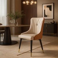 Cadeira De Jantar Estofada Verona Design Italiano Encosto Anatômico Com Base Metálica Reforçada - Bege-caramelo - 2