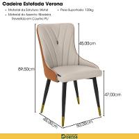 Cadeira De Jantar Estofada Verona Design Italiano Encosto Anatômico Com Base Metálica Reforçada - Bege-caramelo - 3