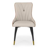 Cadeira De Jantar Estofada Verona Design Italiano Encosto Anatômico Com Base Metálica Reforçada - Bege-caramelo