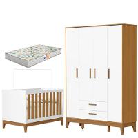 Guarda Roupa Infantil 4 Portas Com Berço Americano Flip Branco Acetinado Savana Com Colchão Gazin - Reller - 1