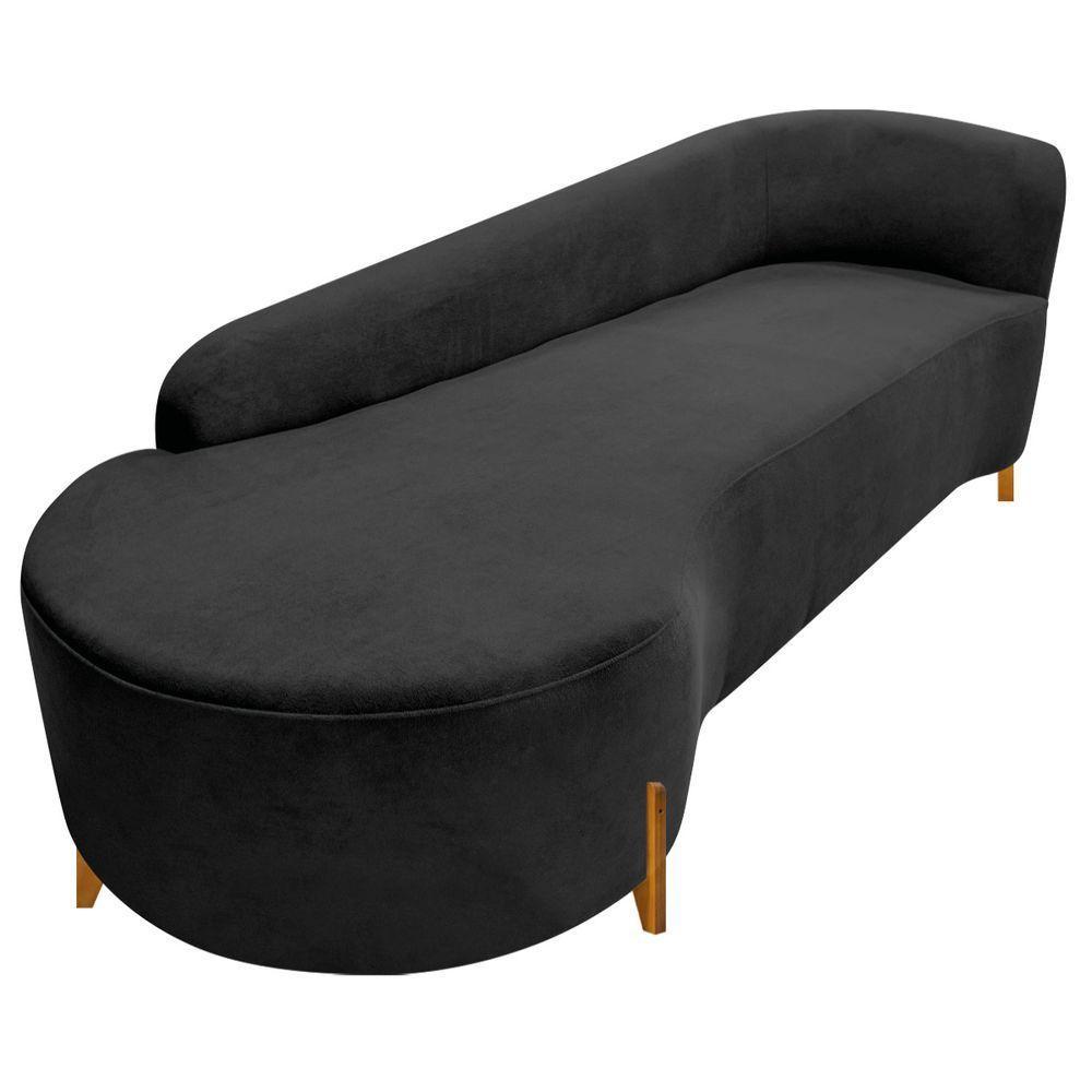 Divã Recamier Orgânico França 160cm Lado Esq Pés Madeira Linho Cor Preto - 3