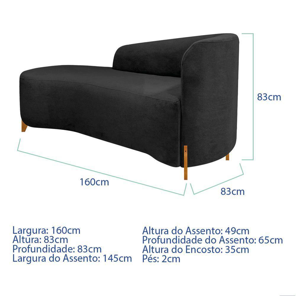 Divã Recamier Orgânico França 160cm Lado Esq Pés Madeira Linho Cor Preto - 6
