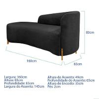 Divã Recamier Orgânico França 160cm Lado Esq Pés Madeira Linho Cor Preto - 6