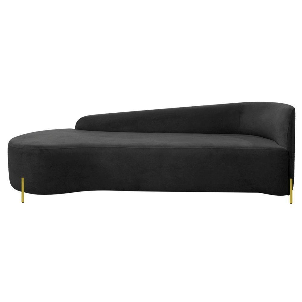 Divã Recamier Orgânico França 160cm Lado Esq Pés Metal Dourado Bouclé Preto - 2