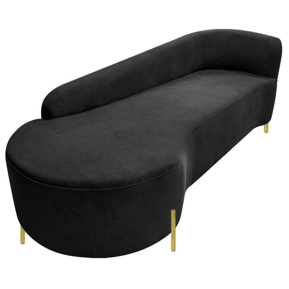 Divã Recamier Orgânico França 160cm Lado Esq Pés Metal Dourado Bouclé Preto - 3