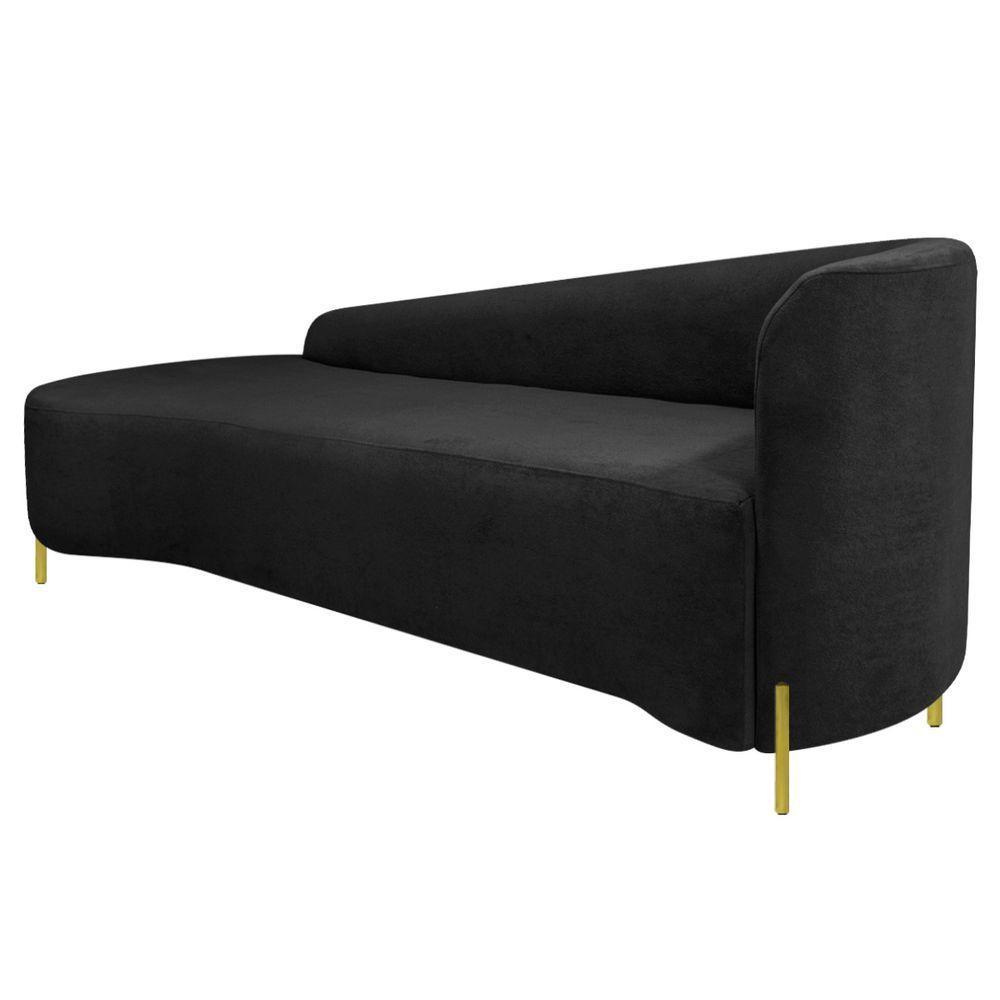 Divã Recamier Orgânico França 160cm Lado Esq Pés Metal Dourado Bouclé Preto - 4