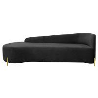 Divã Recamier Orgânico França 160cm Lado Esq Pés Metal Dourado Bouclé Preto - 2