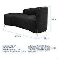 Divã Recamier Orgânico França 160cm Lado Esq Pés Metal Dourado Bouclé Preto - 6
