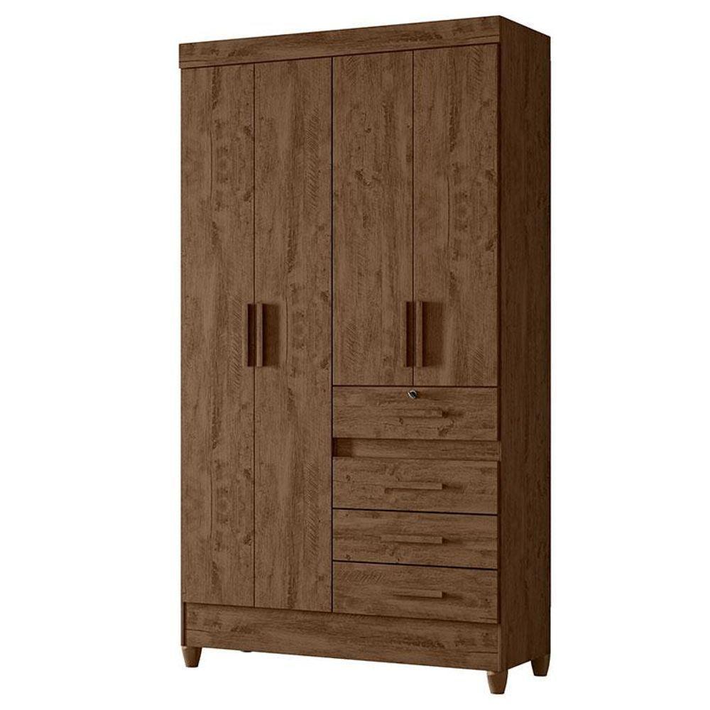 Guarda Roupa Solteiro Sobral Com Cômoda Ms913 E Armário Multiuso New íris Castanho Wood - Moval - 2