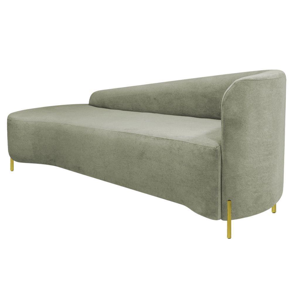 Divã Recamier Orgânico França 160cm Lado Esq Pés Metal Dourado Bouclé Verde Oliva - 7