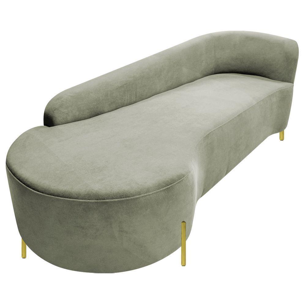 Divã Recamier Orgânico França 160cm Lado Esq Pés Metal Dourado Bouclé Verde Oliva - 8