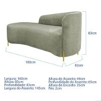Divã Recamier Orgânico França 160cm Lado Esq Pés Metal Dourado Bouclé Verde Oliva - 3