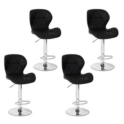 Conjunto 04 Banquetas Slim Couro Pu Regulagem De Altura Preta
