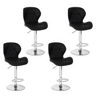 Conjunto 04 Banquetas Slim Couro Pu Regulagem De Altura Preta - 1