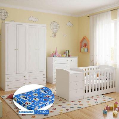Quarto Infantil Mississipi 4 Portas E Berço Multifuncional Atlanta Ambiente Branco Fosco Com Colchão Ortobom - Reller