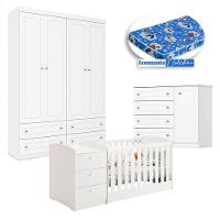 Quarto Infantil Mississipi 4 Portas E Berço Multifuncional Atlanta Ambiente Branco Fosco Com Colchão Ortobom - Reller - 10